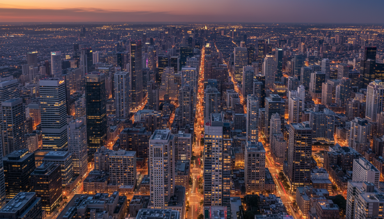 Tranquil city skyline at dusk
