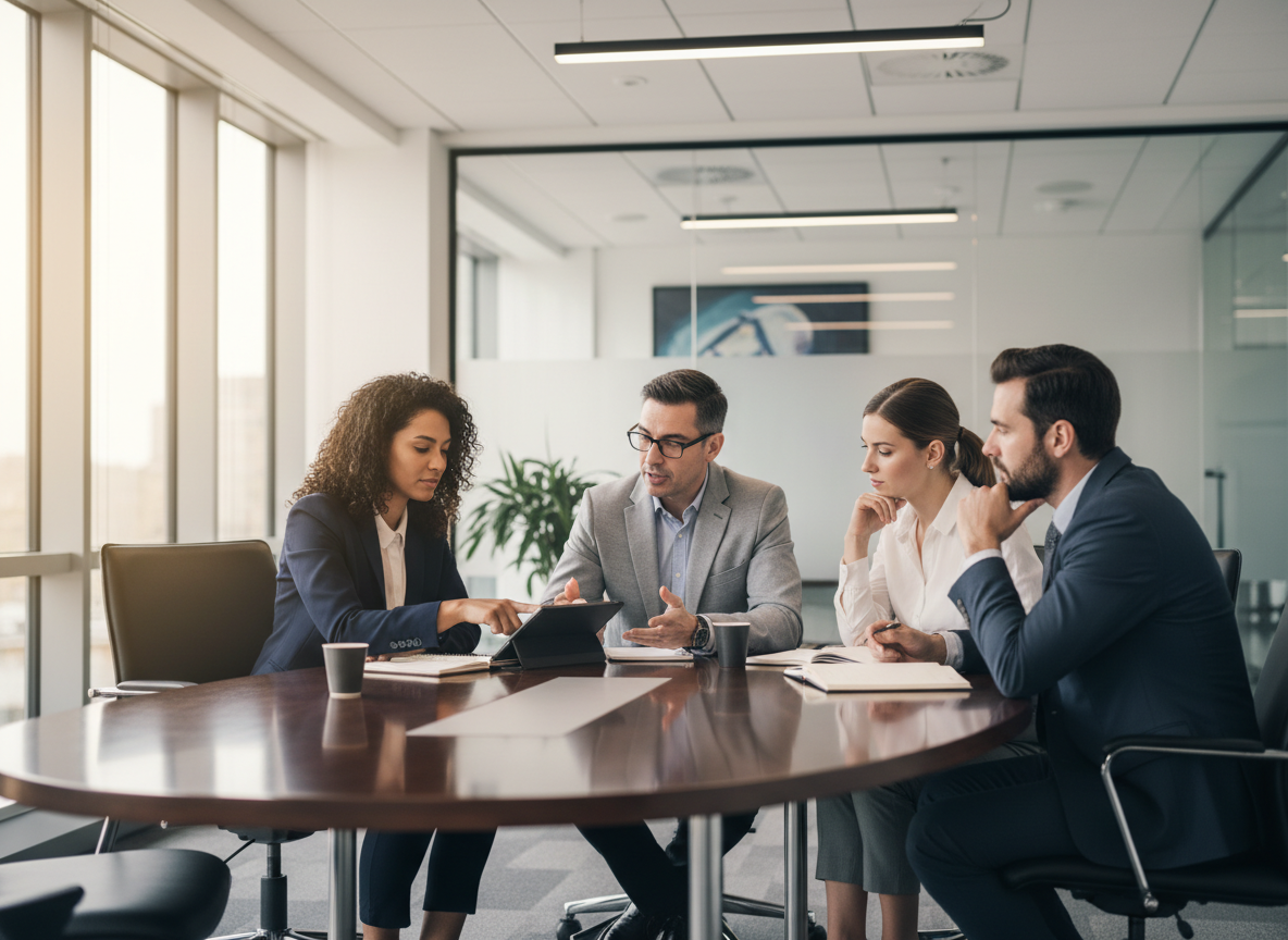 Professional team collaborating in modern office